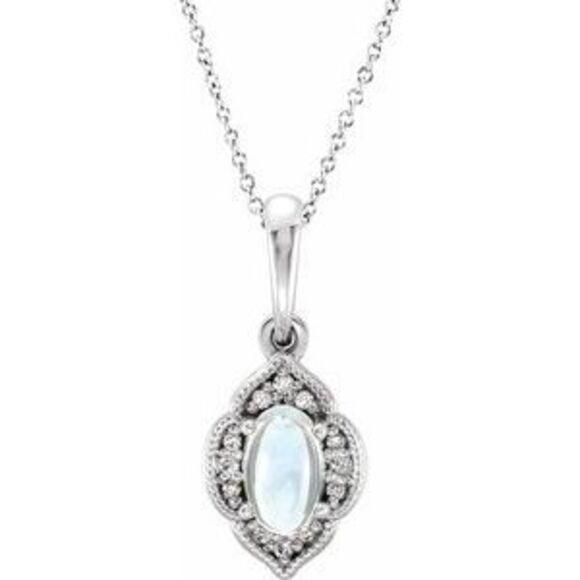 Sterling Silver Rainbow Moonstone & .03 CTW Diamond Clover 16-18